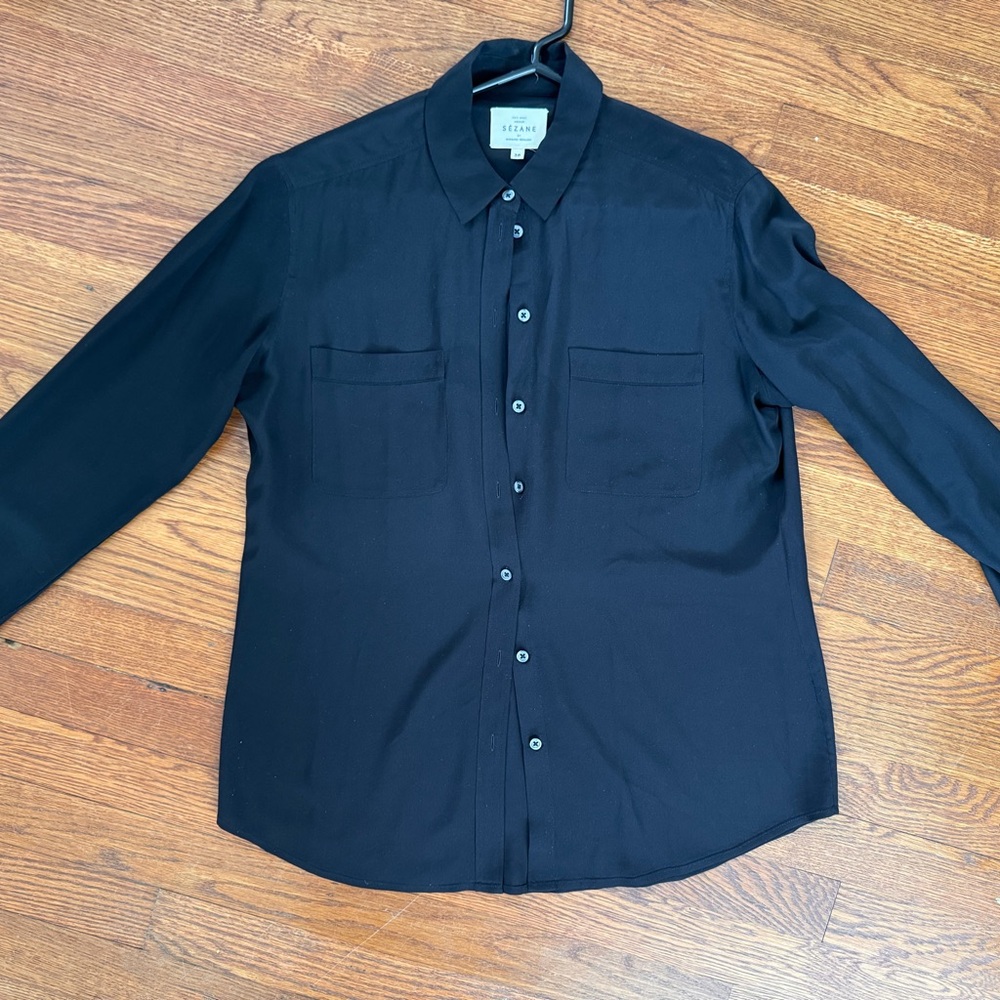 Sezane Midnight Black Button-Down Shirt